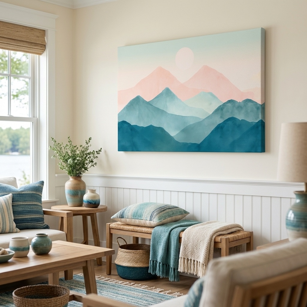 Mockup of Soft pastel mountain landscape painting