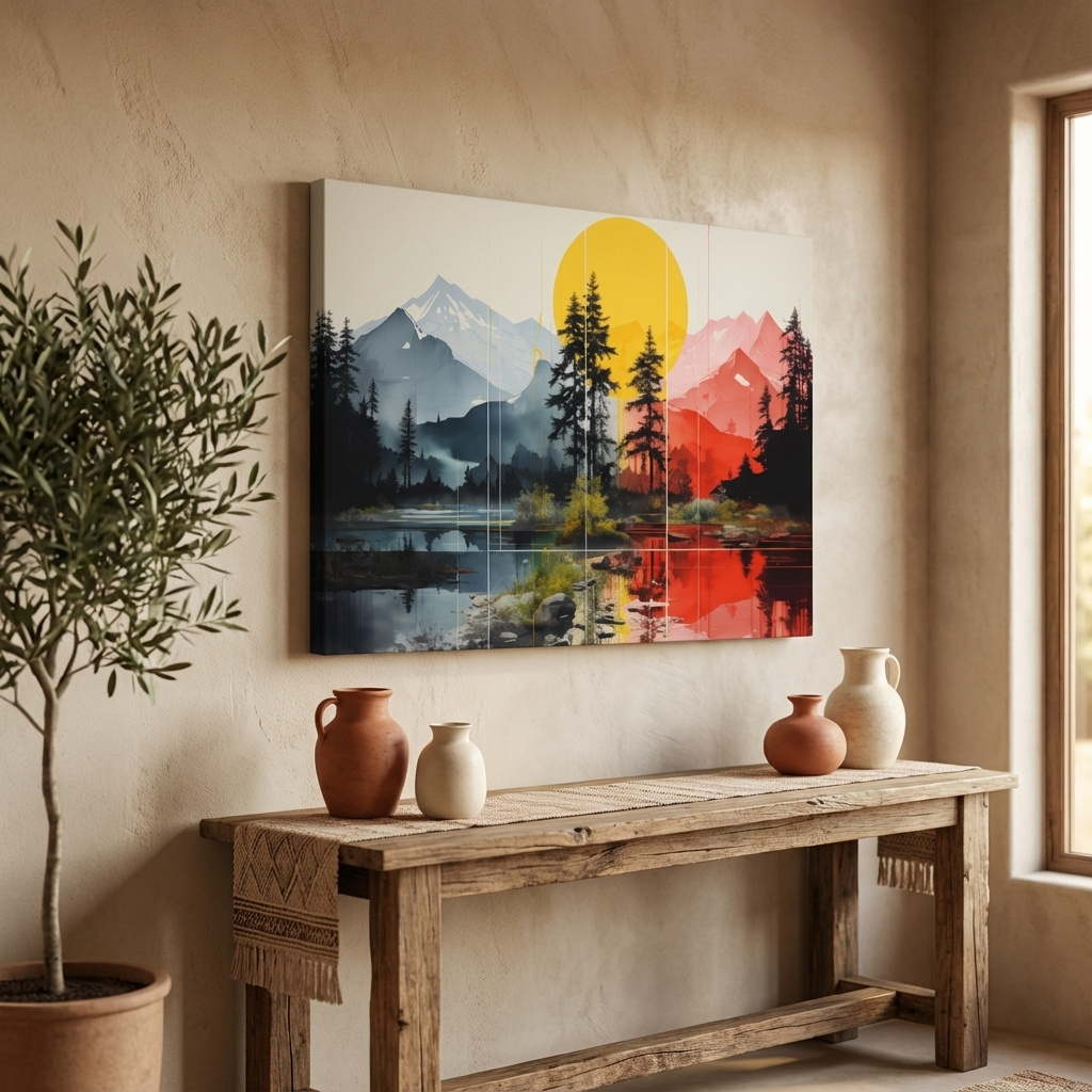 Mockup of Abstract Alpine Lake Landscape - Mountain Sunset Wall Art
