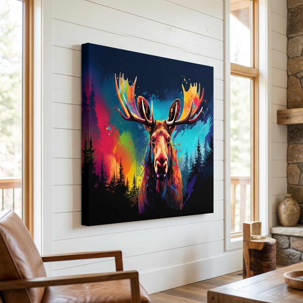 Mockup of Colorful retro illustration of a moose head