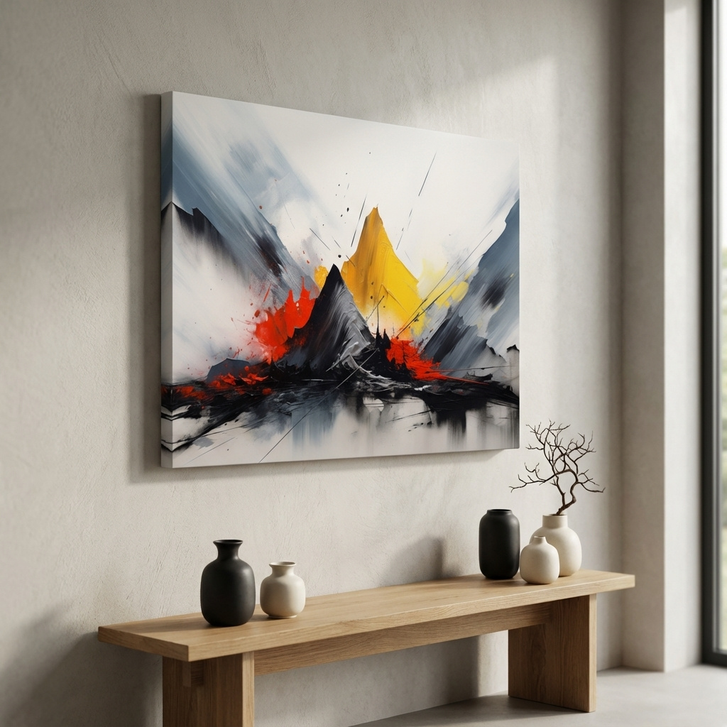 Mockup of Simple smeared paint abstract artwork representing mountains