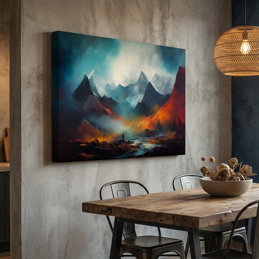 Mockup of Colorful impressionist painting, abstract mountain landscape artwork