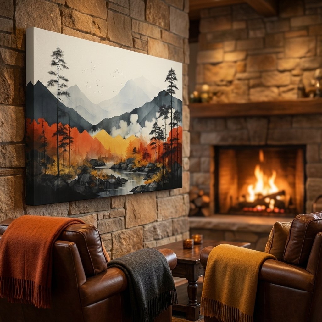 Mockup of Surreal watercolour painting, colorful mountain scenery