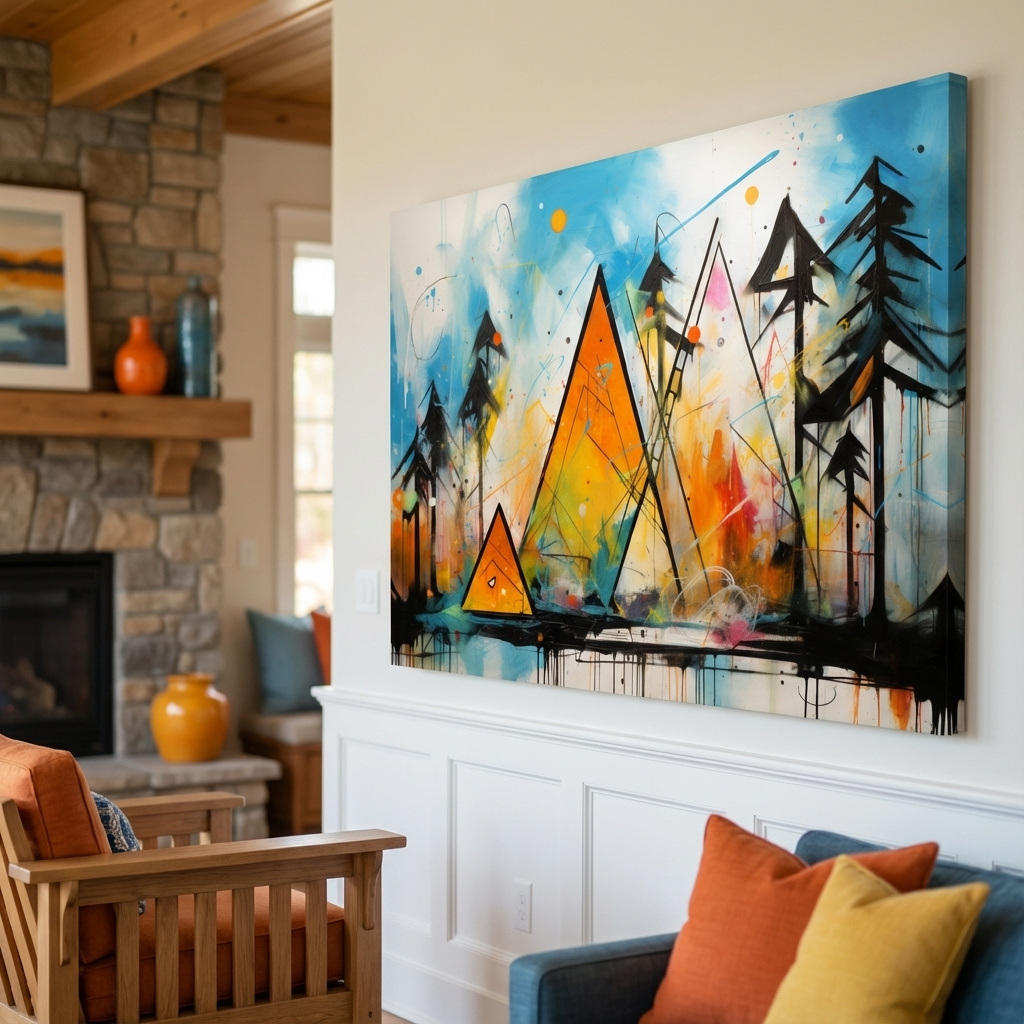 Mockup of Abstract colourful mountain shapes, triangles forming mountains painting