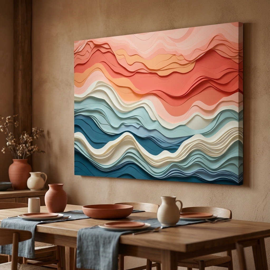 Mockup of Layered Abstract Topographic Waves - 3D Paper Cut Style Wall Art