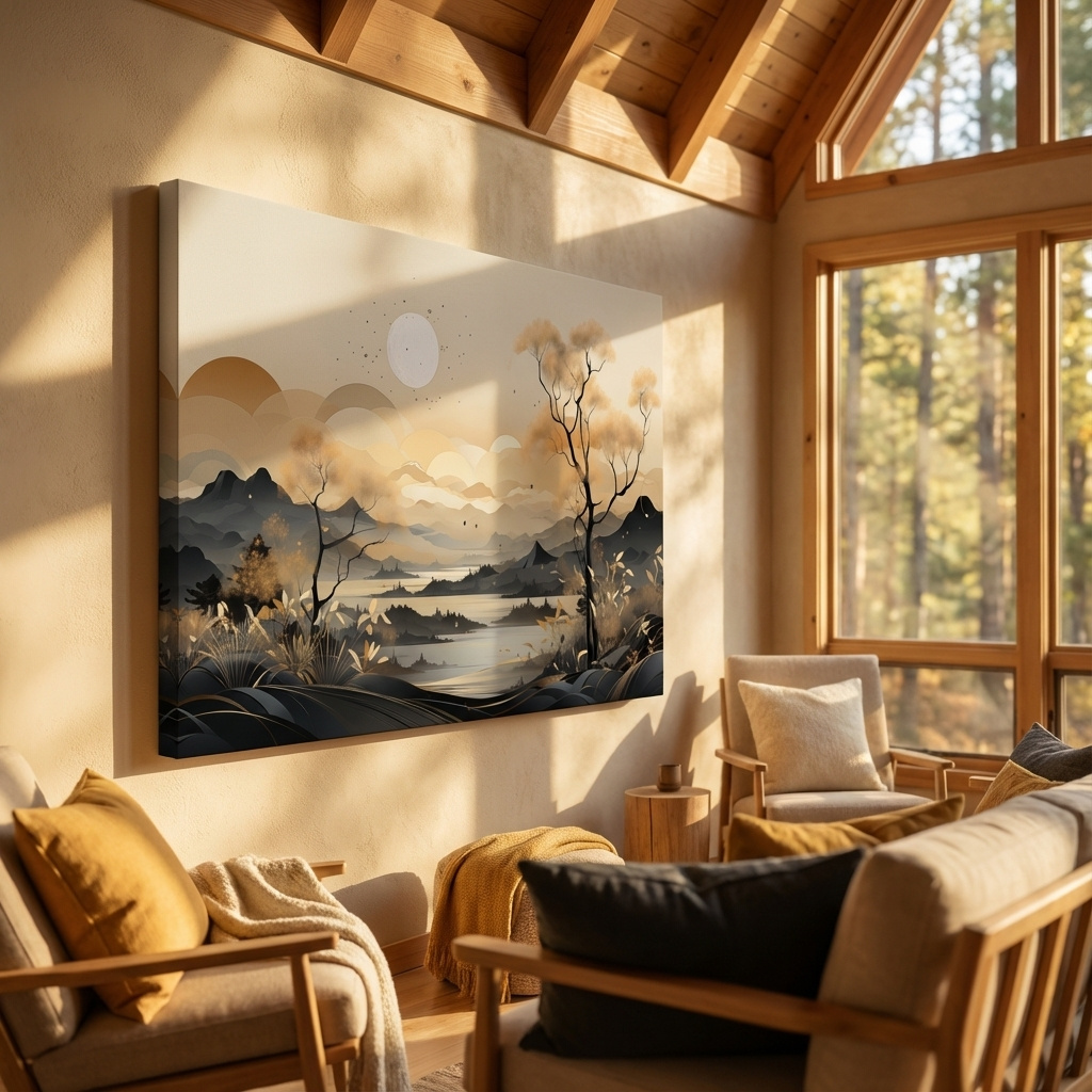 Mockup of Golden surreal landscape at sunset