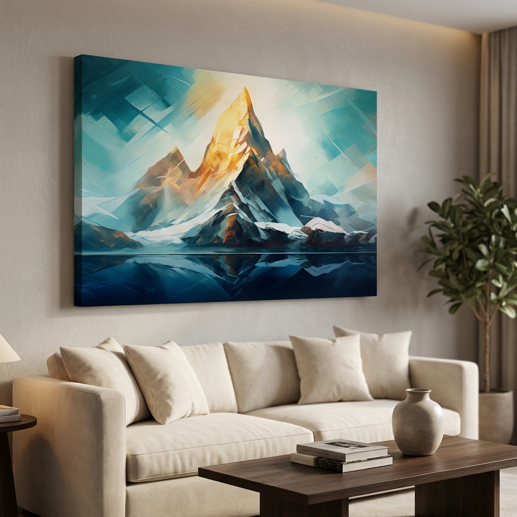 Mockup of Vibrant glacier mountain art, palette knife style painting