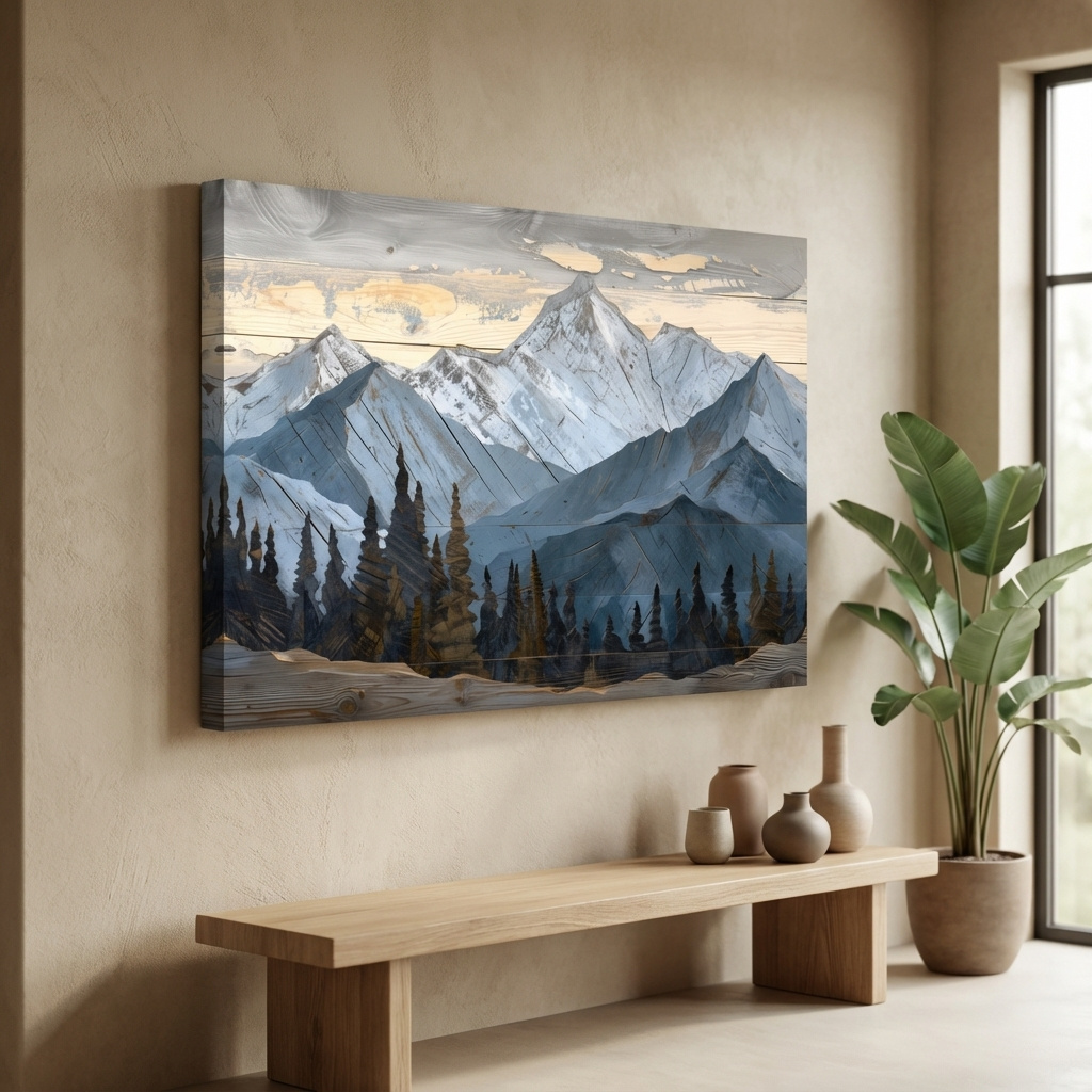 Mockup of Rustic wood mountain and forest art