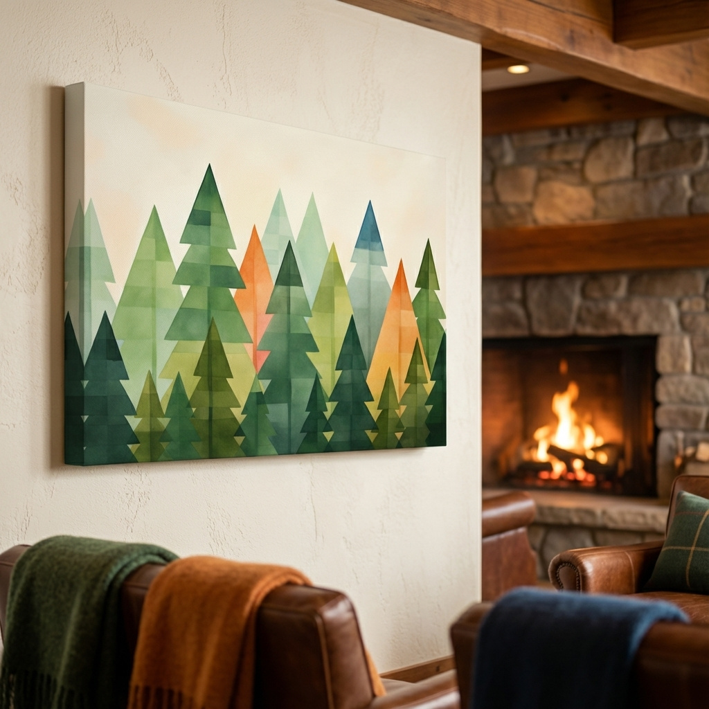 Mockup of Minimal forest artwork, bohemian rustic trees wall art