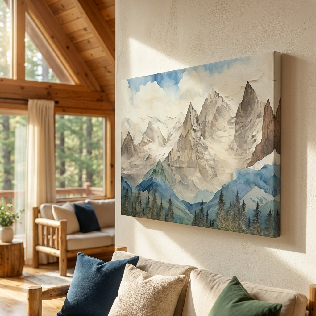 Mockup of Glacier alpine forest artwork, textured effect mixed-media style wall art