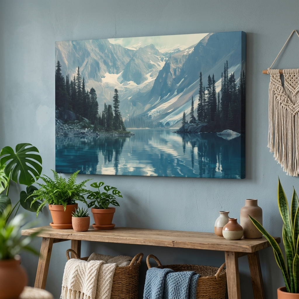 Mockup of Rocky Mountains turquoise alpine lake photography, Pacific Northwest mountains