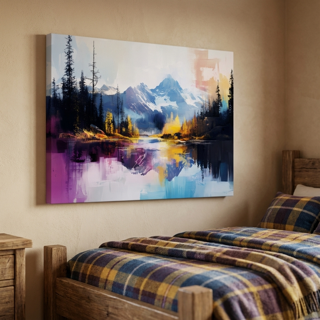 Mockup of Vibrant colorful mountain wall art, abstract painting