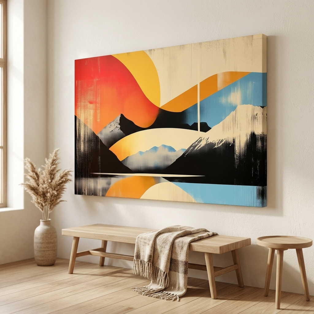 Mockup of Abstract Retro Mountain Sunrise Landscape - Modern Graphical Wall Art