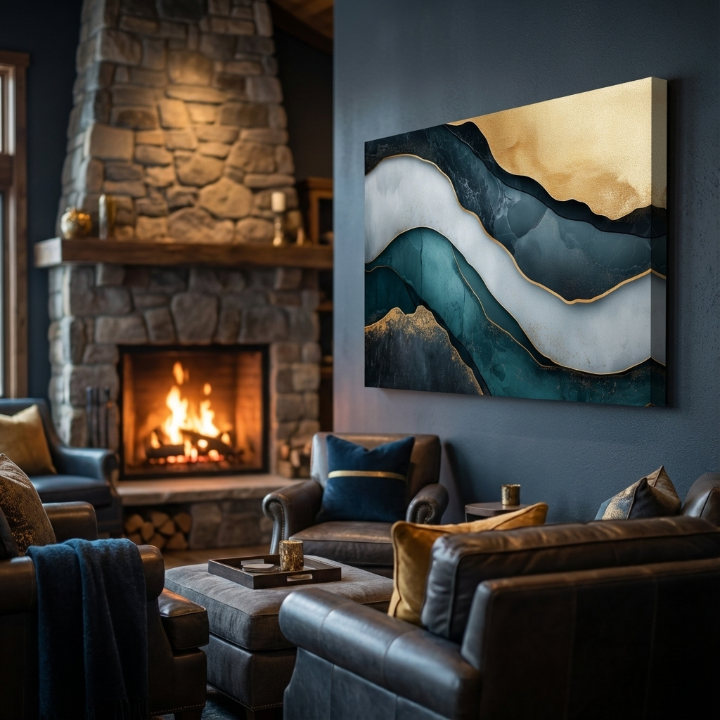 Mockup of Elegant abstract mountain artwork, flowing textured 3D layer effect wall art