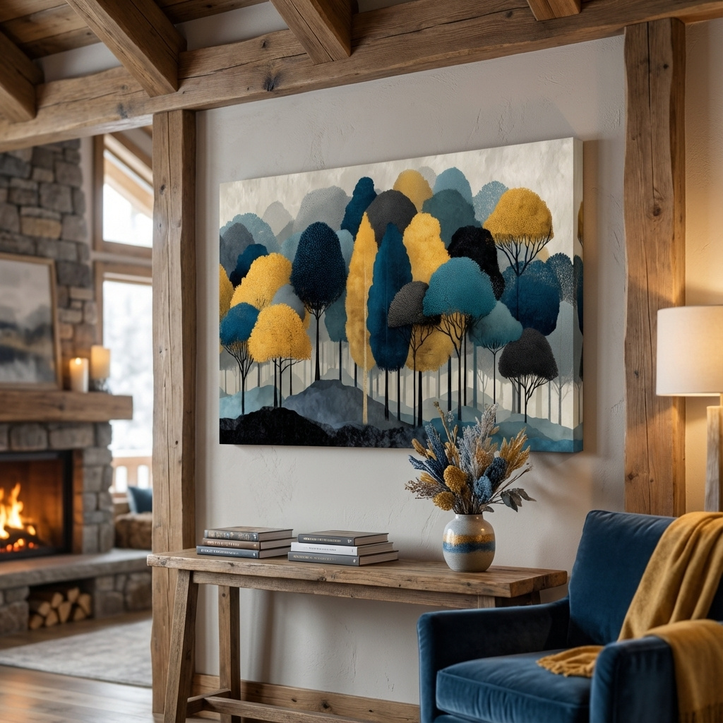 Mockup of Abstract woodland forest landscape wall art, contemporary boho artwork