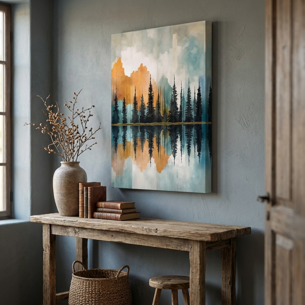 Mockup of Abstract watercolour painting of trees along a lake