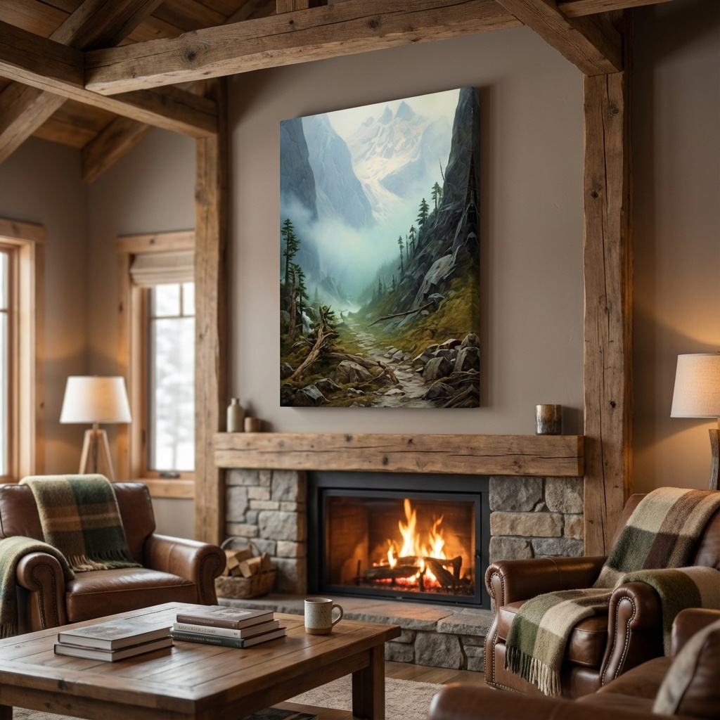 Mockup of Painting of a foggy alpine scene