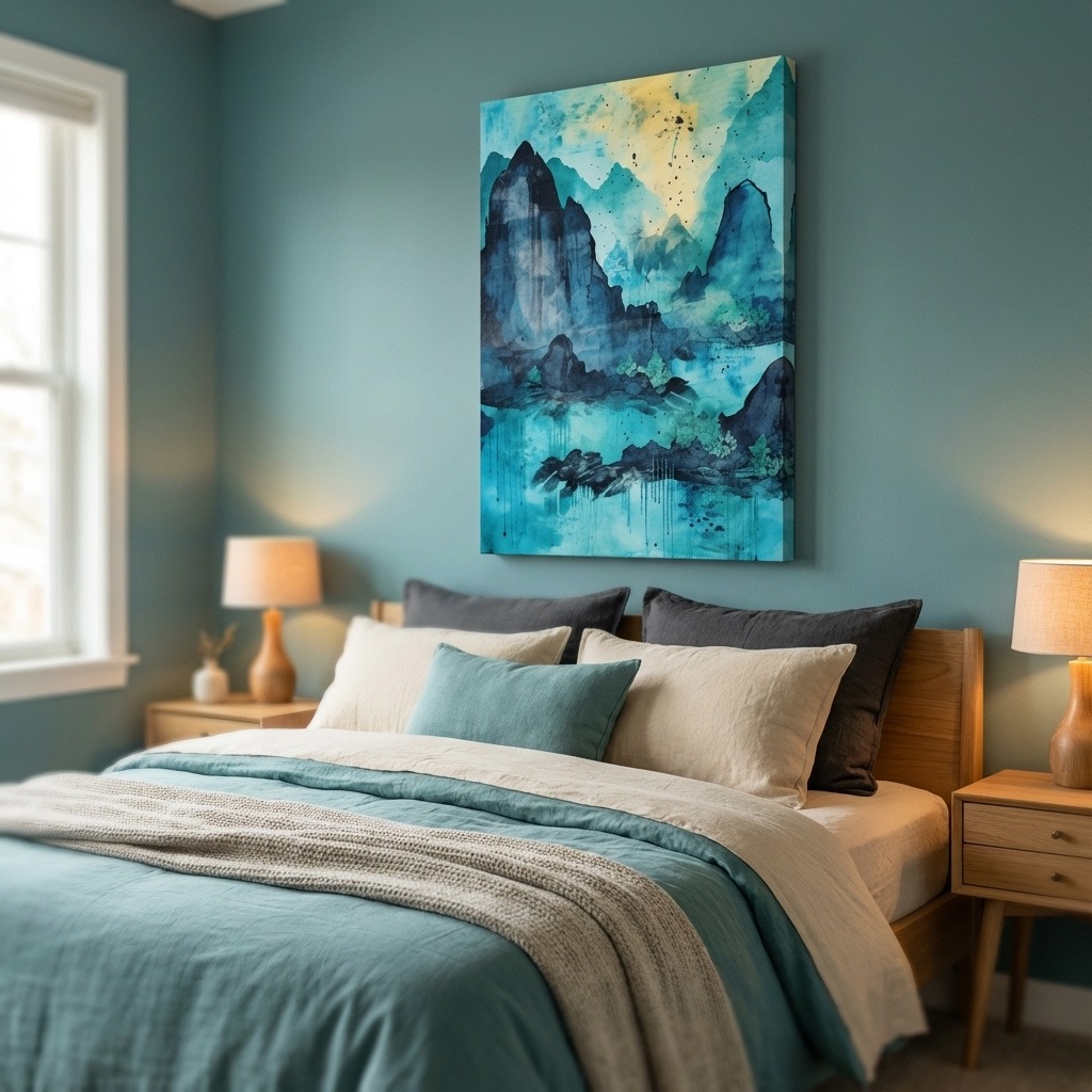 Mockup of Abstract painting of a mountainous landscape