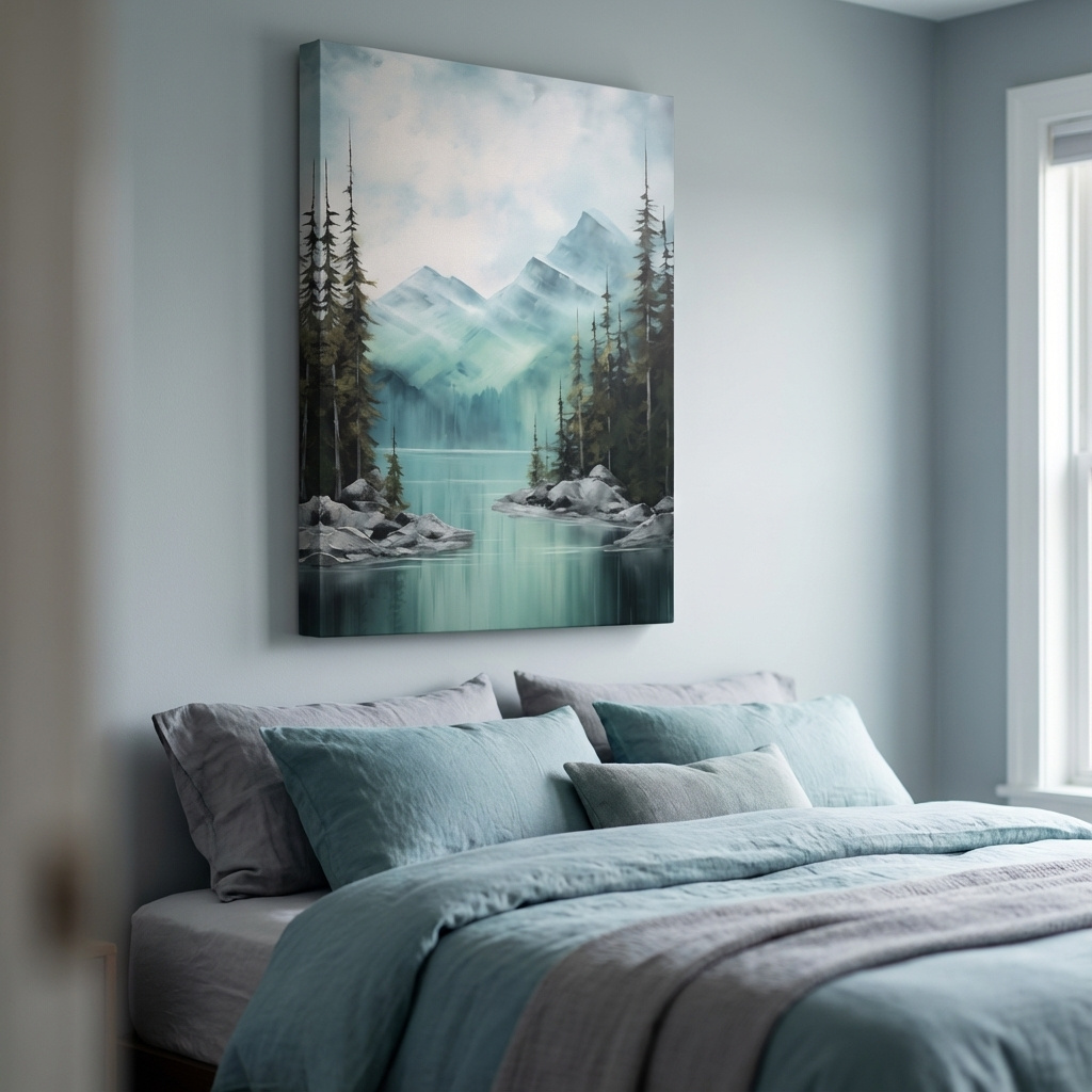 Mockup of Painting of a turquoise lake in the alpine