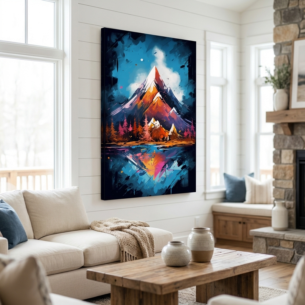 Mockup of Abstract dynamic mountain painting