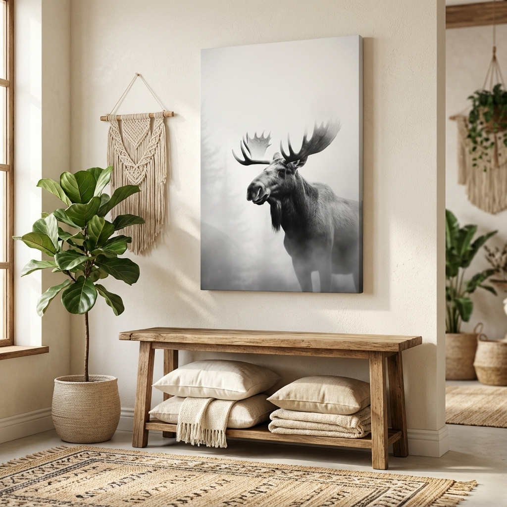 Mockup of High contrast black and white photograph art of a large moose