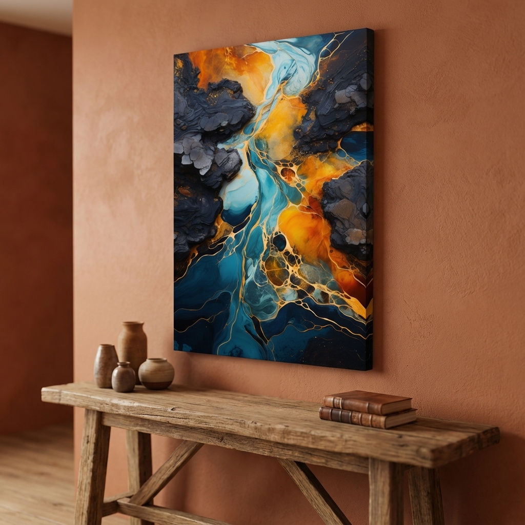 Mockup of Elegant abstract art, river flowing through the rocks