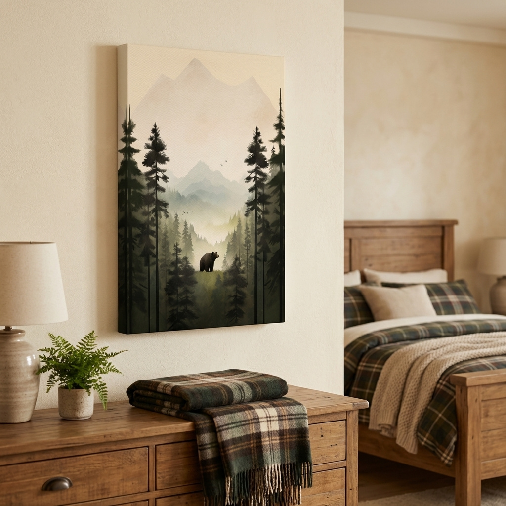 Mockup of Serene art, a bear standing in the forest