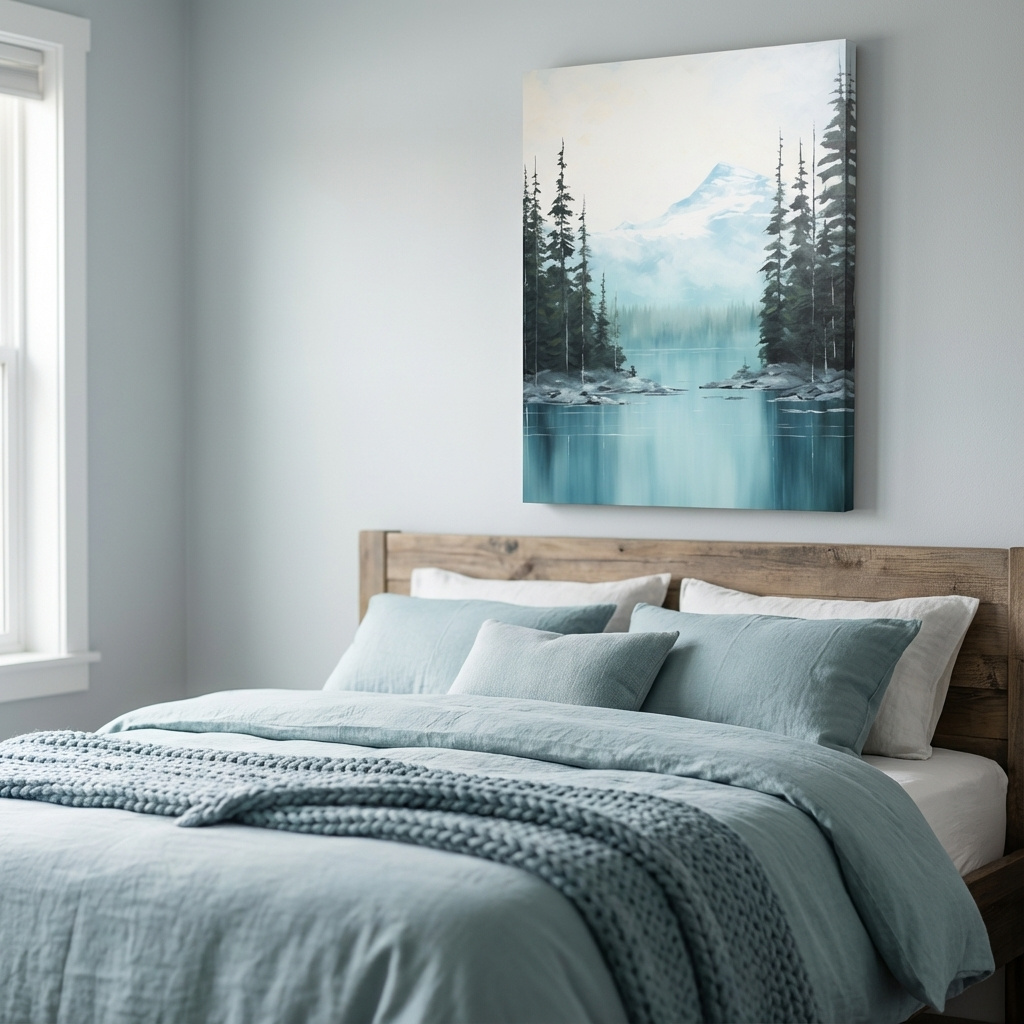 Mockup of Serene painting of a turquoise Canadian alpine lake