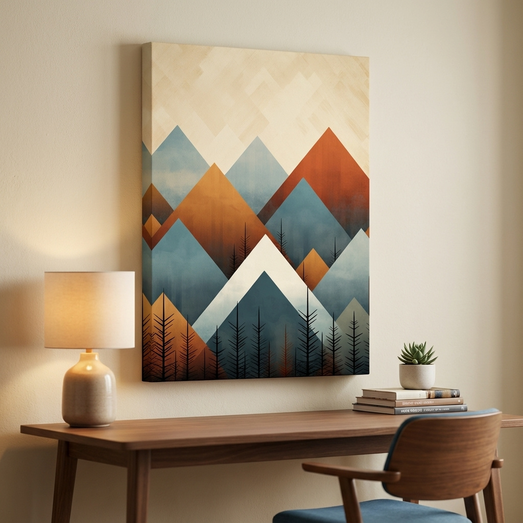 Mockup of Geometric Pine Mountain Peaks - Minimalist Mid Century Wall Art