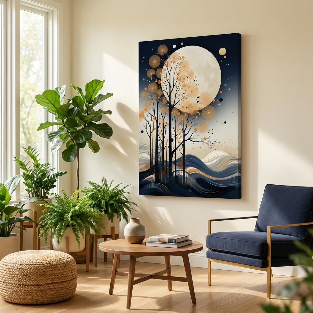 Mockup of Elegant illustration of a forest under the night sky
