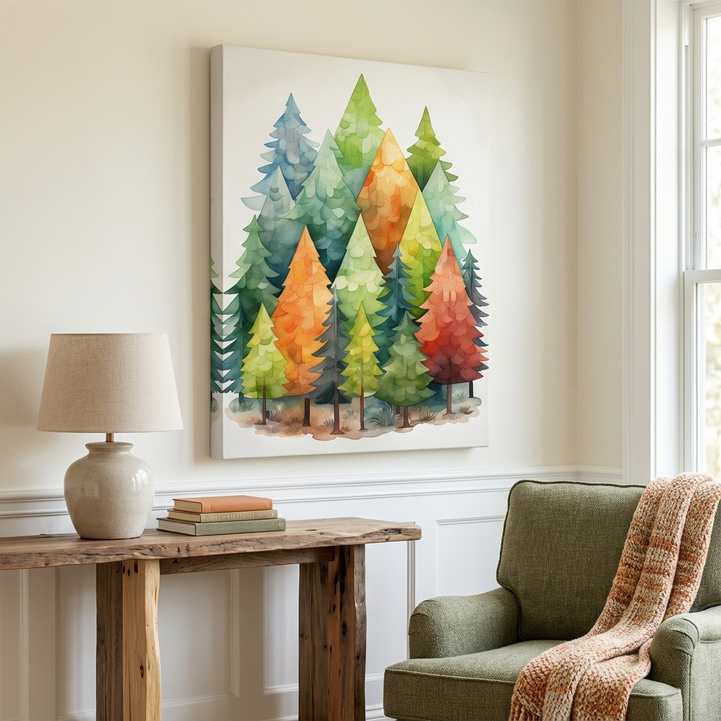 Mockup of Watercolour painting of a colourful forest