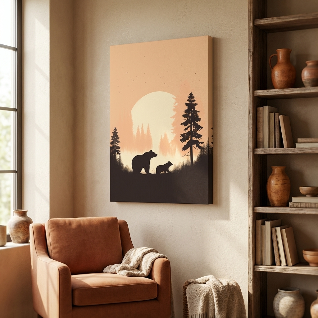 Mockup of Minimal silhouette art illustration of a mama bear and her cub