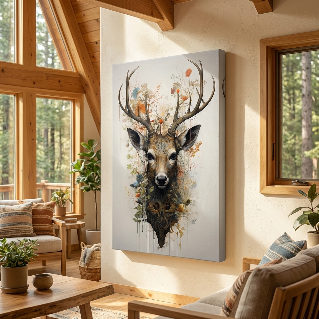 Mockup of Elegant floral deer head art