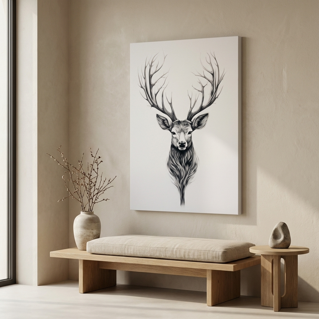 Mockup of Minimal drawing of a deer head, tattoo art style