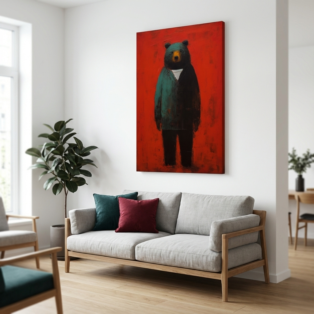 Mockup of Bear wearing a suit, expressive textured painting