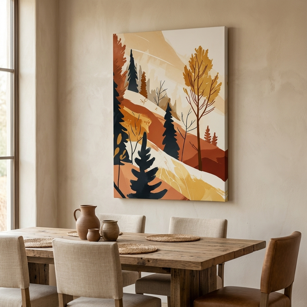 Mockup of Forest and mountain artwork, bohemian style watercolour print