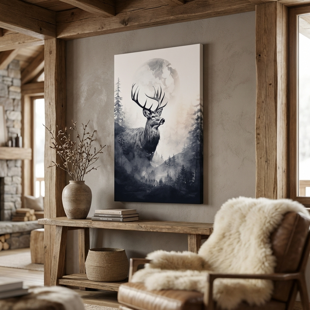 Mockup of Deer and forest artwork drawing, double exposure style