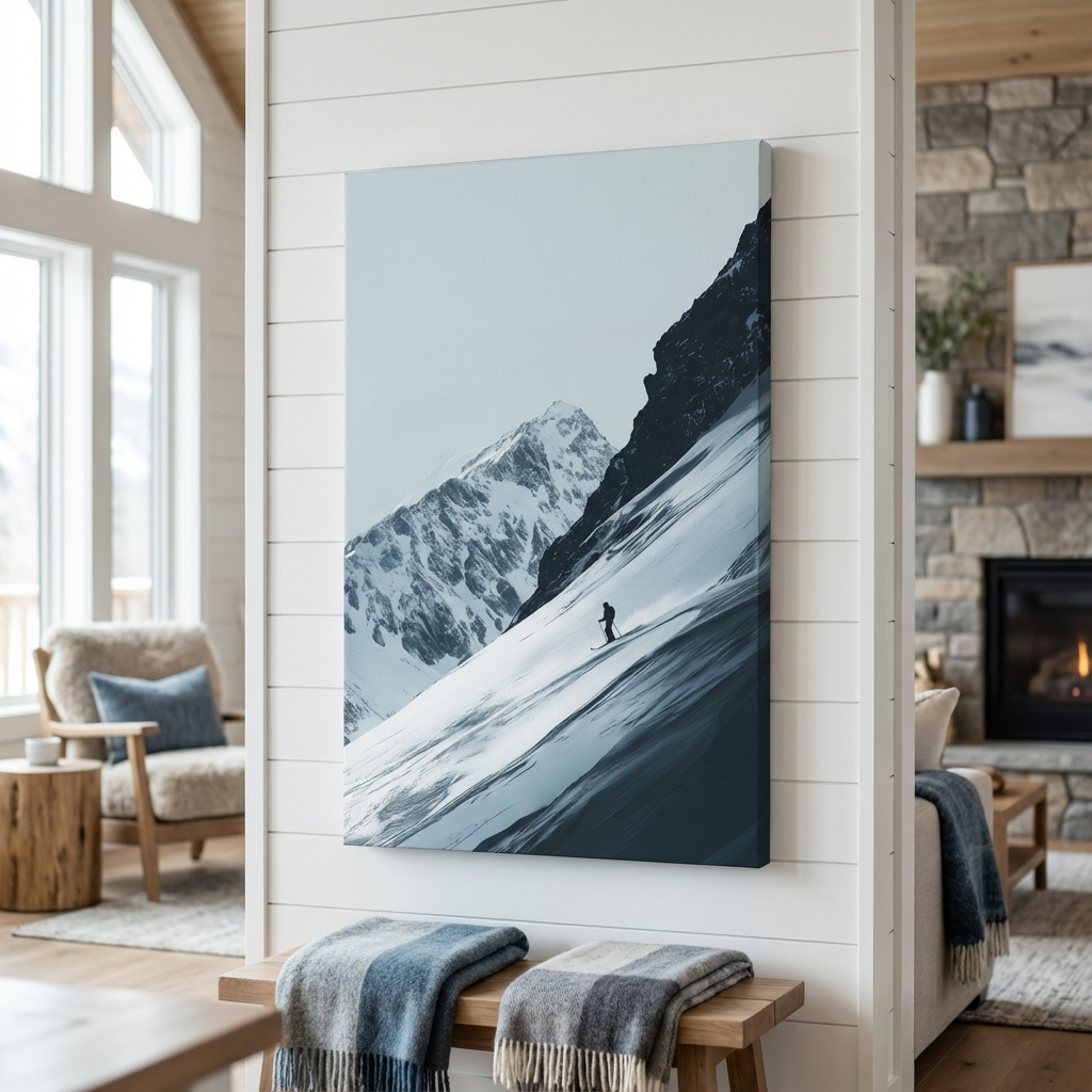 Mockup of Snowy Alpine Skier Artwork - Minimalist Ski Wall Art