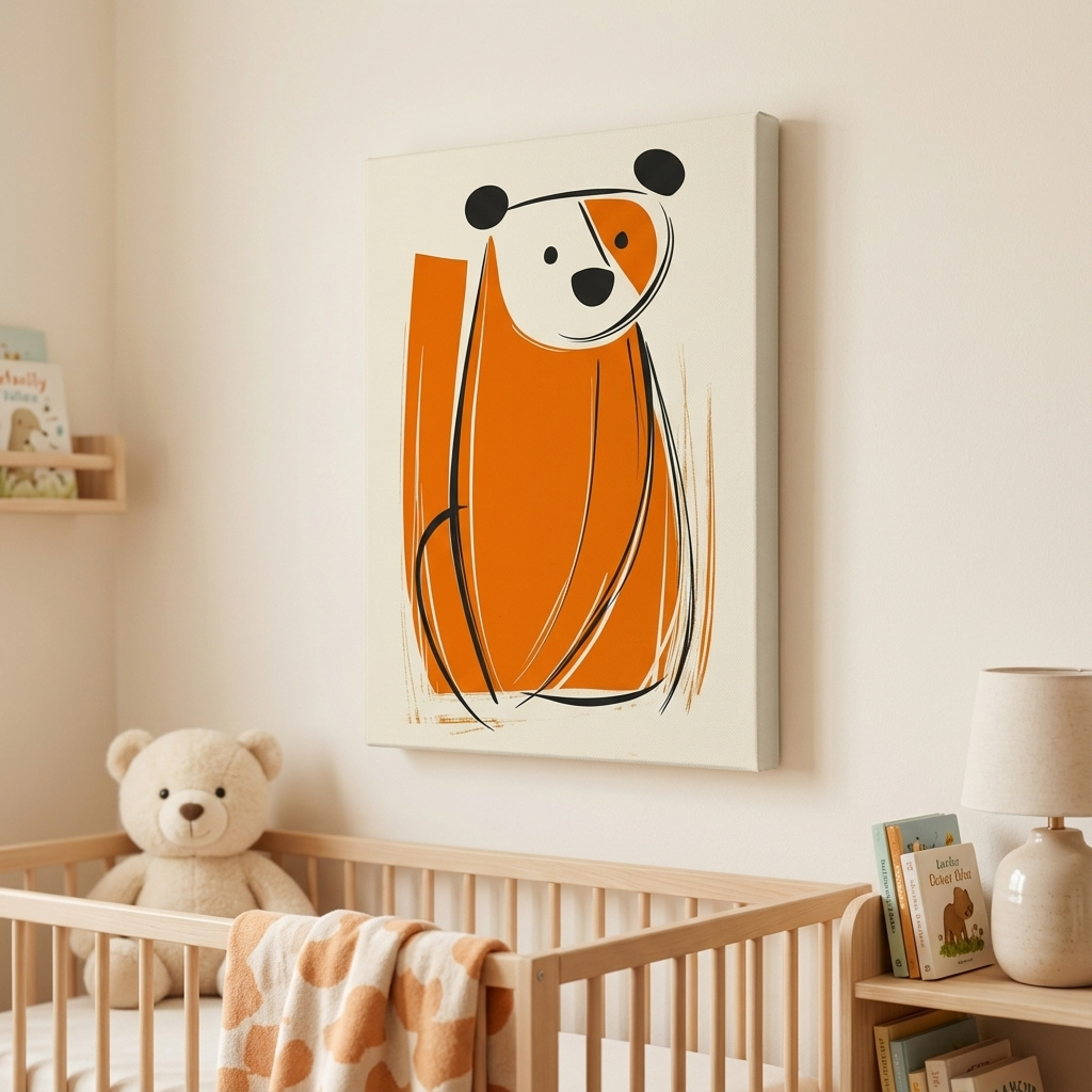 Mockup of Caricature wall art illustration print of a curious cartoon bear