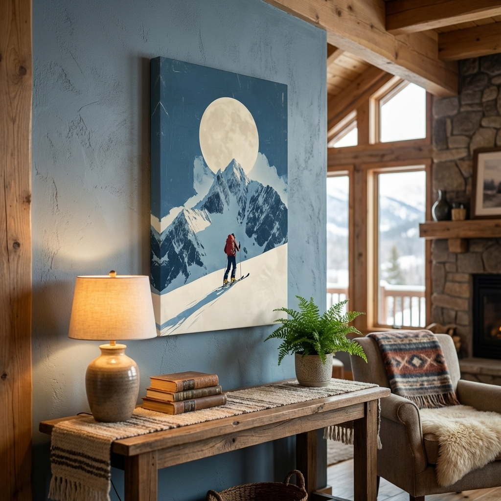 Mockup of Retro Ski Poster Wall Art - Vintage Winter Artwork