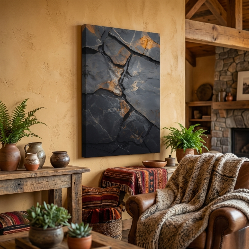 Mockup of Cracked stone texture artwork, rustic natural organic rock wall art