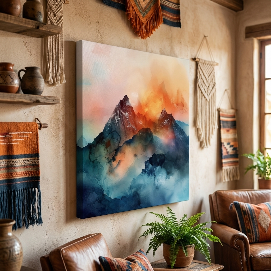 Mockup of A mountain art scene made from colourful abstract shapes