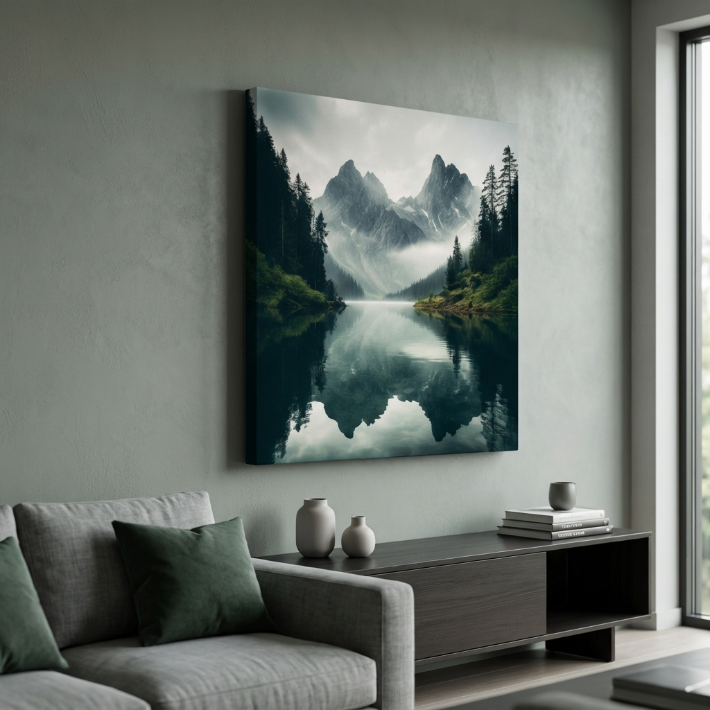 Mockup of Photographic art, morning mountain mist