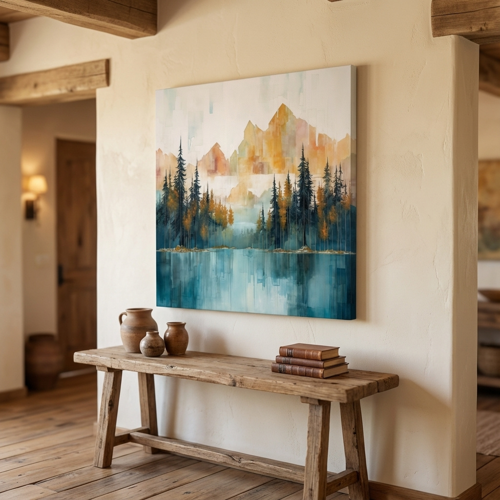 Mockup of Watercolour painting of an alpine lake in the mountains