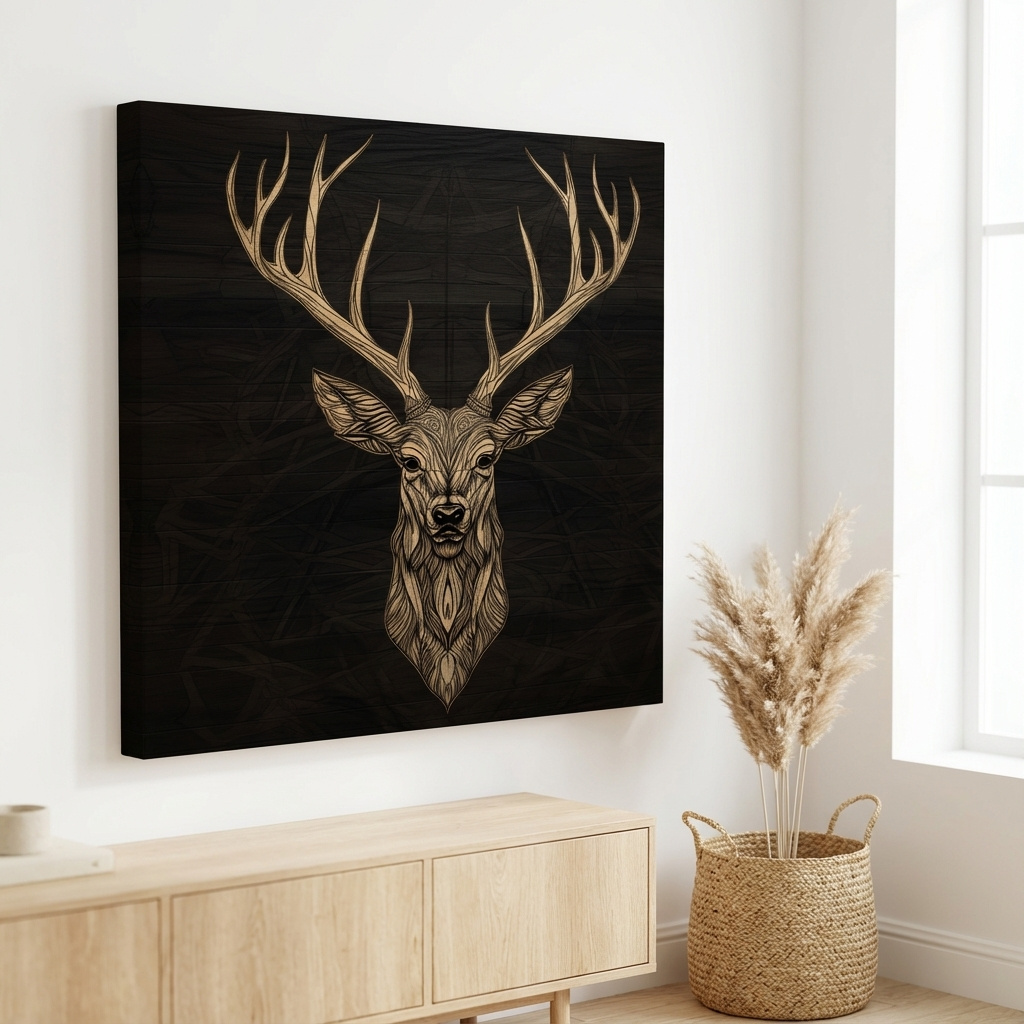 Mockup of Wood engraving artwork of a deer head