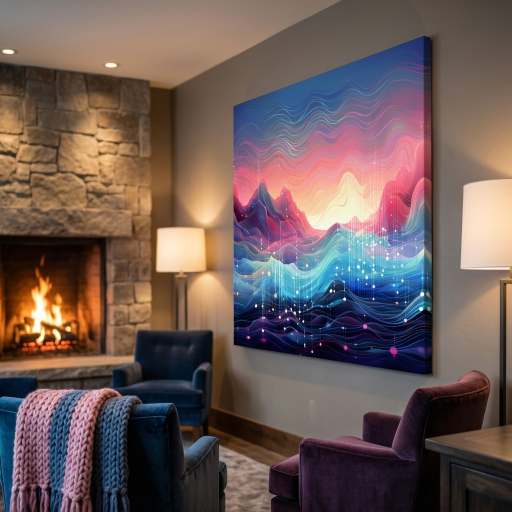 Mockup of Funky colorful soundwave mountain patterns