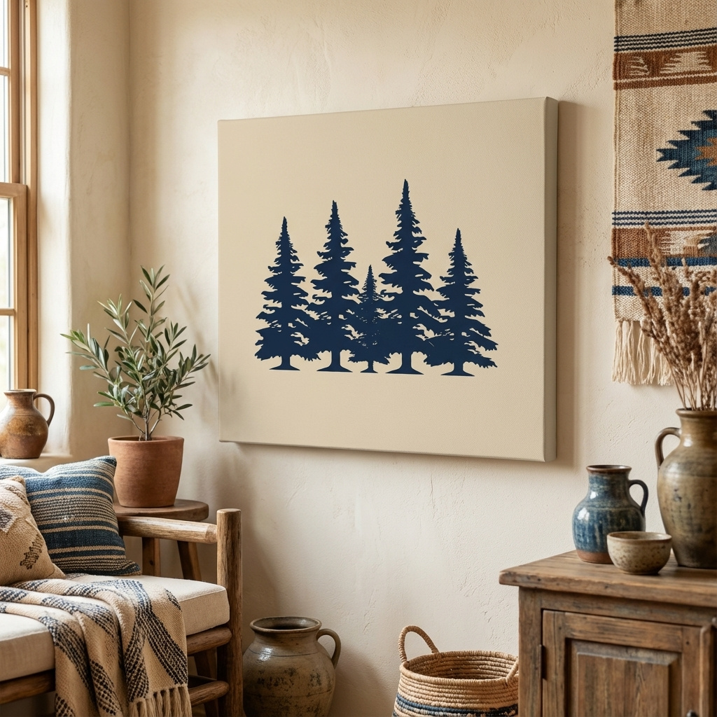 Mockup of Minimal artwork, alpine treeline silhouette