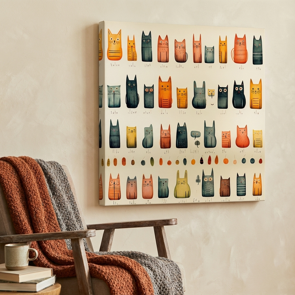 Mockup of Quirky cats illustration artwork print