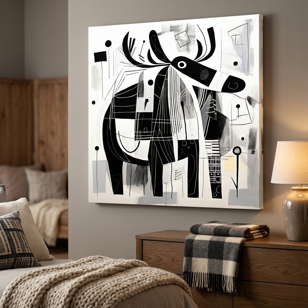 Mockup of Abstract mid-century style painting of a moose
