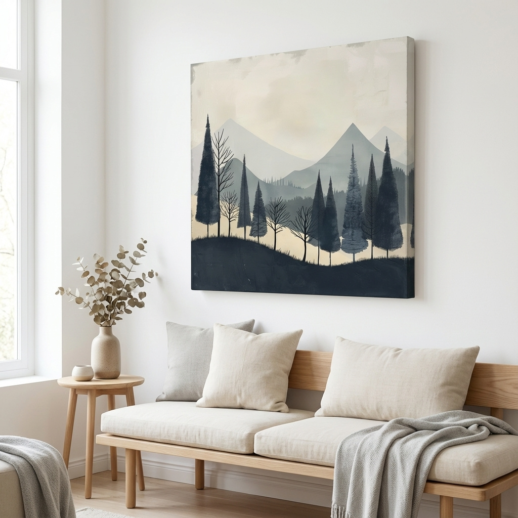 Mockup of Scandinavian style forest artwork, minimal nordic wall art