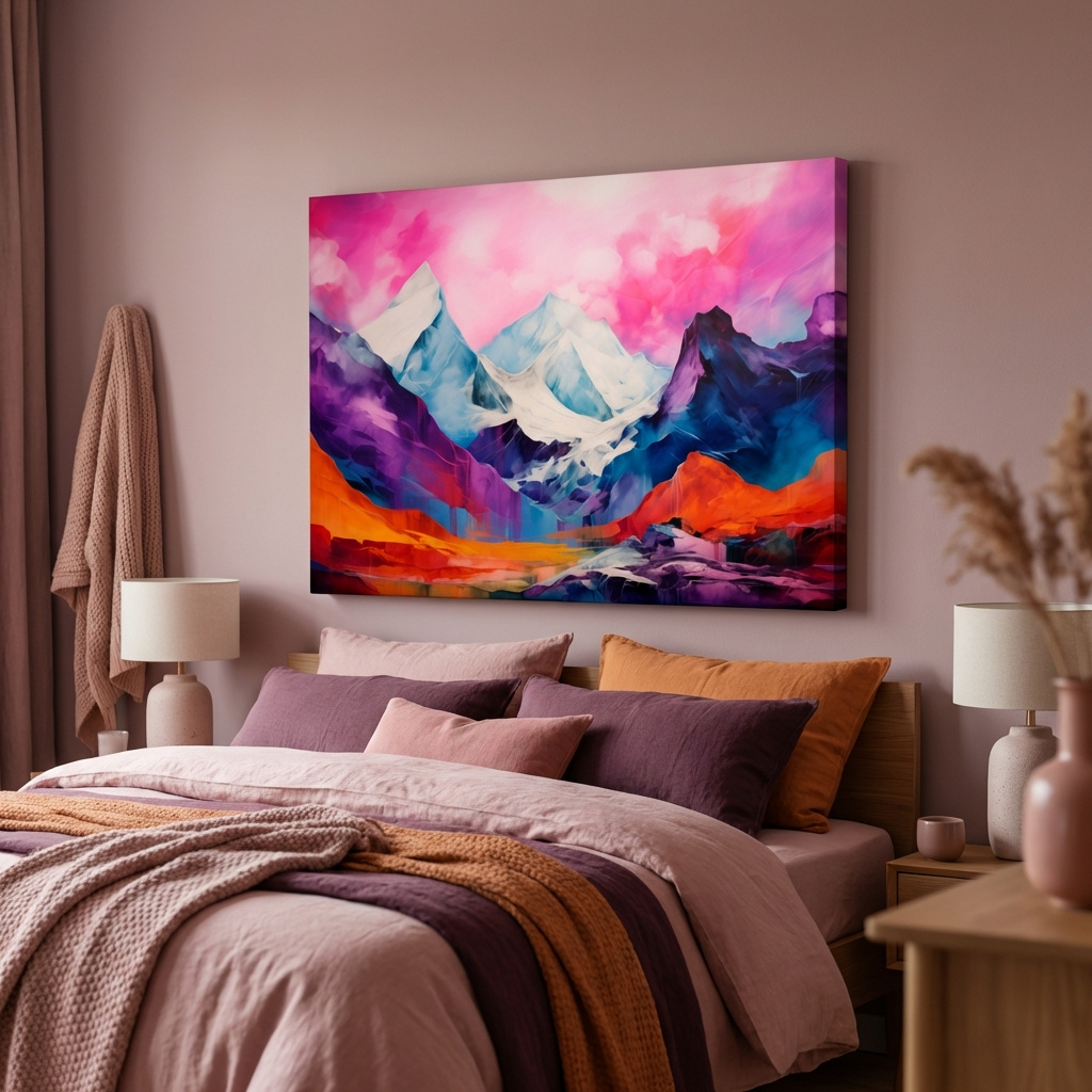 Mockup of Vibrant Abstract Alpine Mountain Landscape Painting - Colorful Contemporary Wall Art